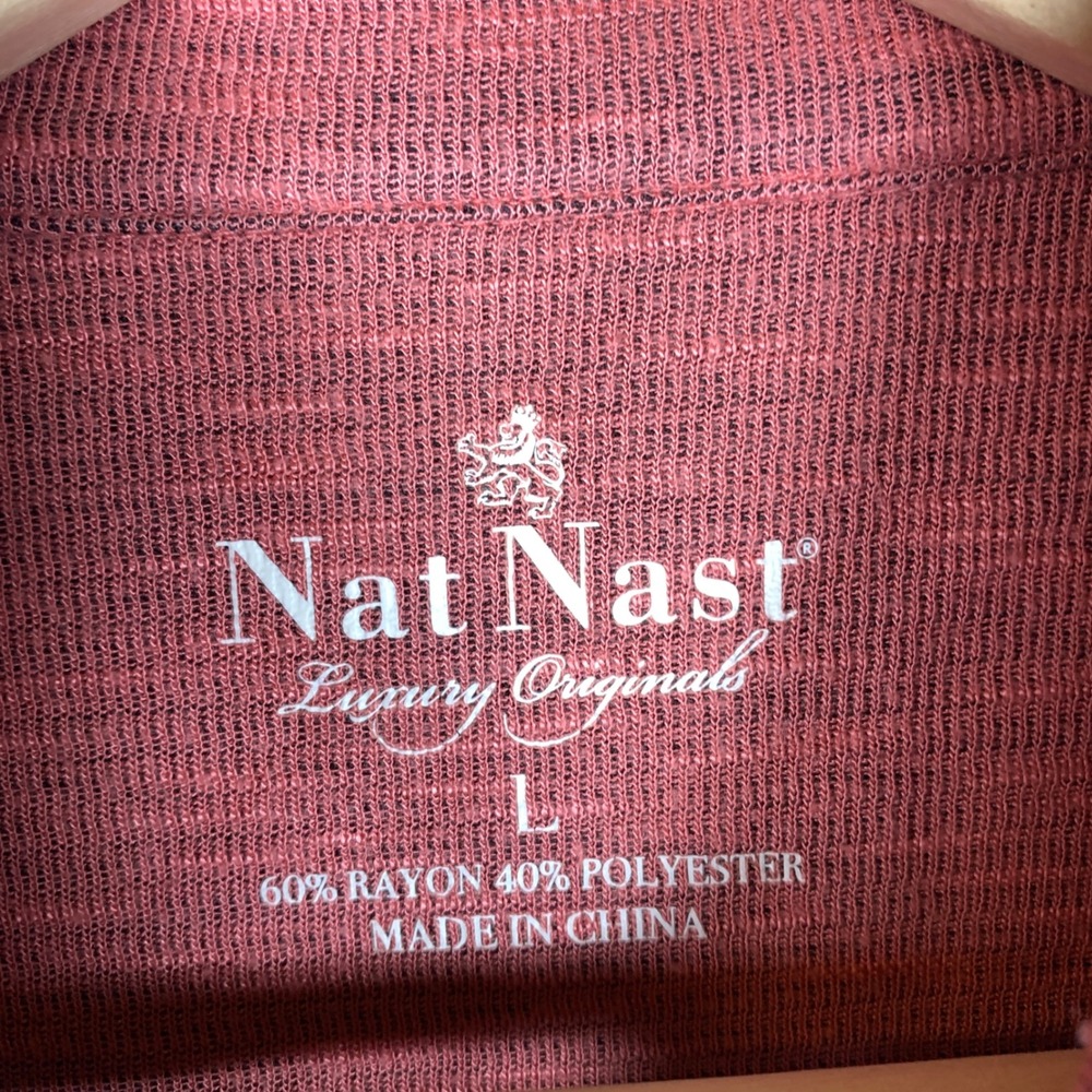 Nat Nast Polo Shirt Mens L Salmon Luxury Originals Rayon Blend Slub Knit Casual - Picture 3 of 7